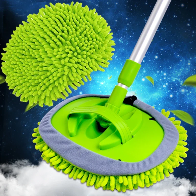 Car Cleaning Brush - 2-in-1-Autoreinigungsbürste, Autowaschbürste, Staubwedel, Teleskop-Griff aus Legierung,